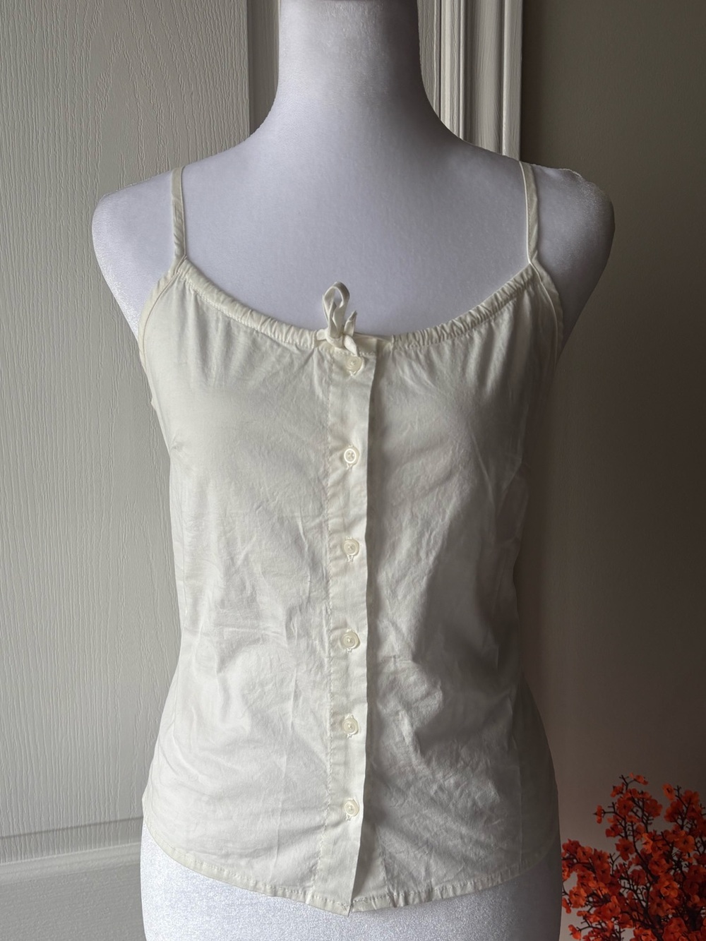 Brandy Melville Cream Spaghetti Strap Button-Front Tank Top